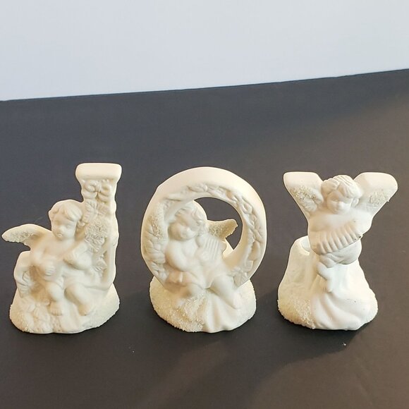Vintage Christmas JOY Angel Candle Holder Ceramic Collection 1980's Set of 3 - Picture 1 of 14